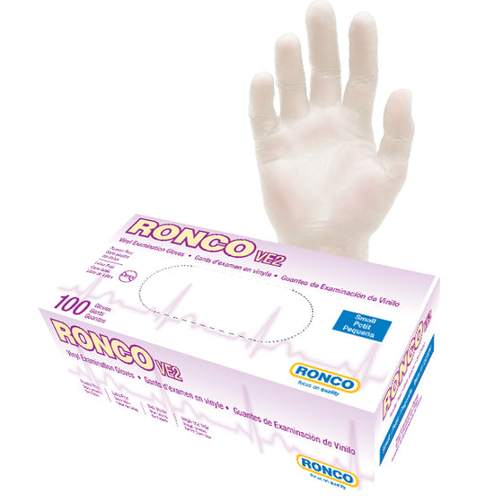 RONCO VE2 Clear Vinyl Examination Gloves / White Vinyl Gloves