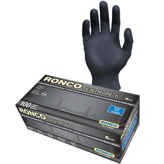 Ronco Black Nitrile Examination Gloves, Powder-Free, 6 Mil