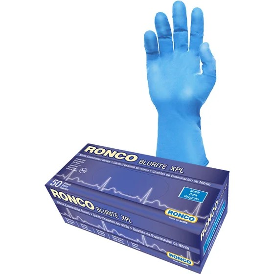 BluRiteª XPL
Blue Nitrile Examination Gloves, Extra Long, Powder-Free, 8.5 Mil Size L, XL)(